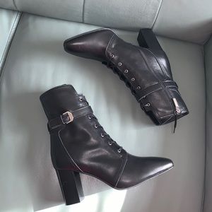 Aquatalia Fawne Leather Water-resistant  lace-up booties